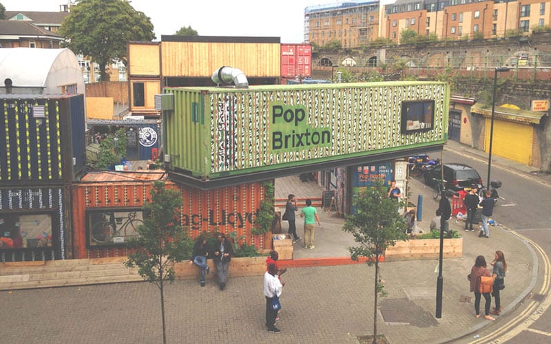 Shipping containers in use at POP Brixton, London